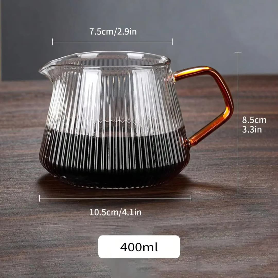 Leeseph Glass Coffee Server For Pour Over Coffee & Tea Vertical Striped Microwave Safe & Heatproof Glass Body (400ml & 600ml) - 2