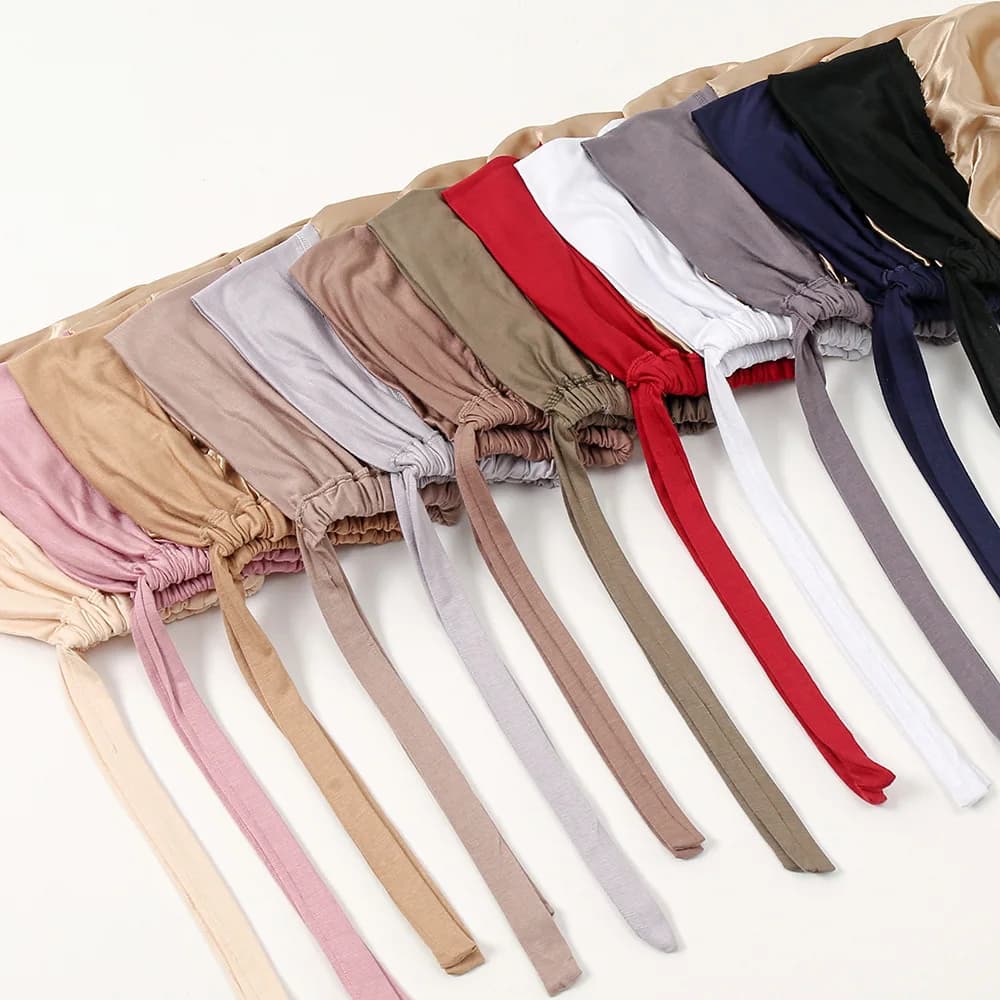 Soft Modal Cotton Underscarf Cap Silkly Satin Lined Muslim Inner Hijab Cap Women's Headscarf Bonnet Adjustable - 6