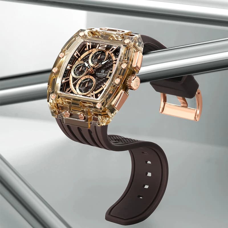 ساعات NAVIFORCE عالية الجودة للرجال بسوار سيليكا مقاومة للماء حتى 50 متر ساعة رياضية رجالية كاجوال كوارتز بعرض التاريخ كرونوغراف رجالي - 3