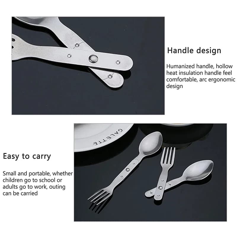 مجموعة أدوات مائدة تخييم خارجية 2 في 1 شوكة وملعقة حلوى محمولة متينة من الفولاذ المقاوم للصدأ شوكة وملعقة صغيرة أدوات مطبخ