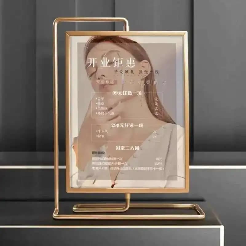 152x203mm 8 Inch Rotating Menu Paper Sign Holder Display Stand Valentine's Day Wedding Gift Shelf Metal Photo Picture Frame - 2