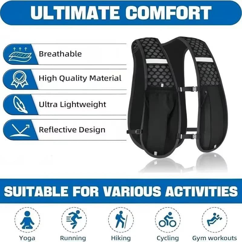 Lightweight Ergonomic Running Hydration Vest, Reflective Water Bottle Backpack for Cycling Walking Kayaking Outdoor Sports - 4