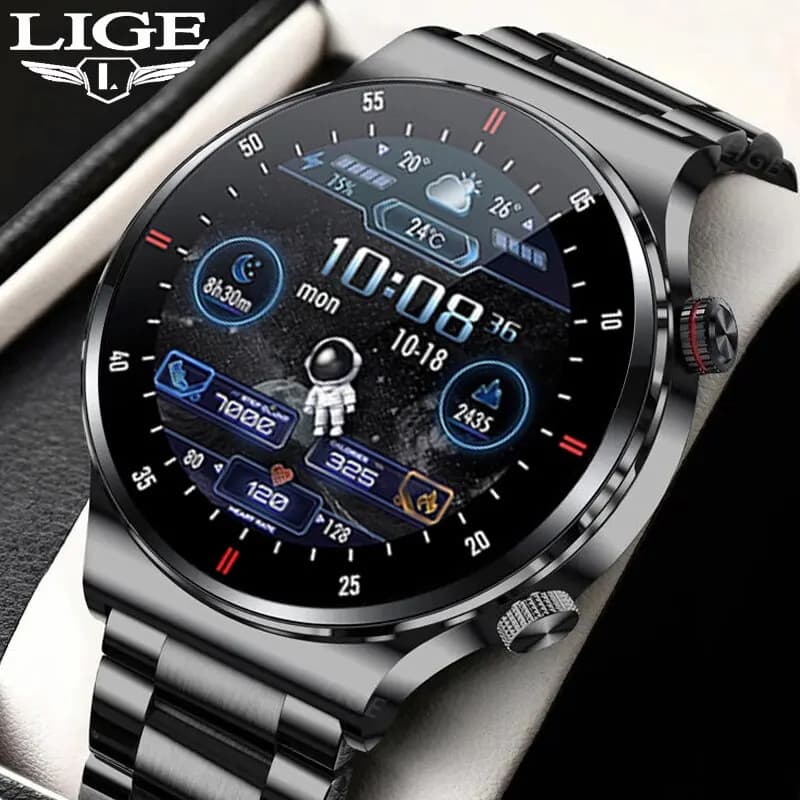 ساعة ذكية LIGE ECG+PPG للرجال بميزة الاتصال عبر البلوتوث وسوار رياضي NFC مقاوم للماء مع واجهة ساعة مخصصة لنظامي IOS وأندرويد