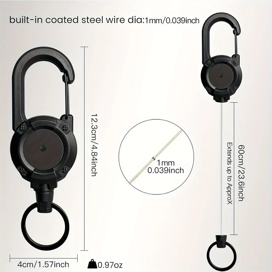 1/3/5Pcs Black Retractable Keychains with Steel Cable Durable ABS Quick Release for Outdoor Camping Hiking Fishing Multi-Tool - 2
