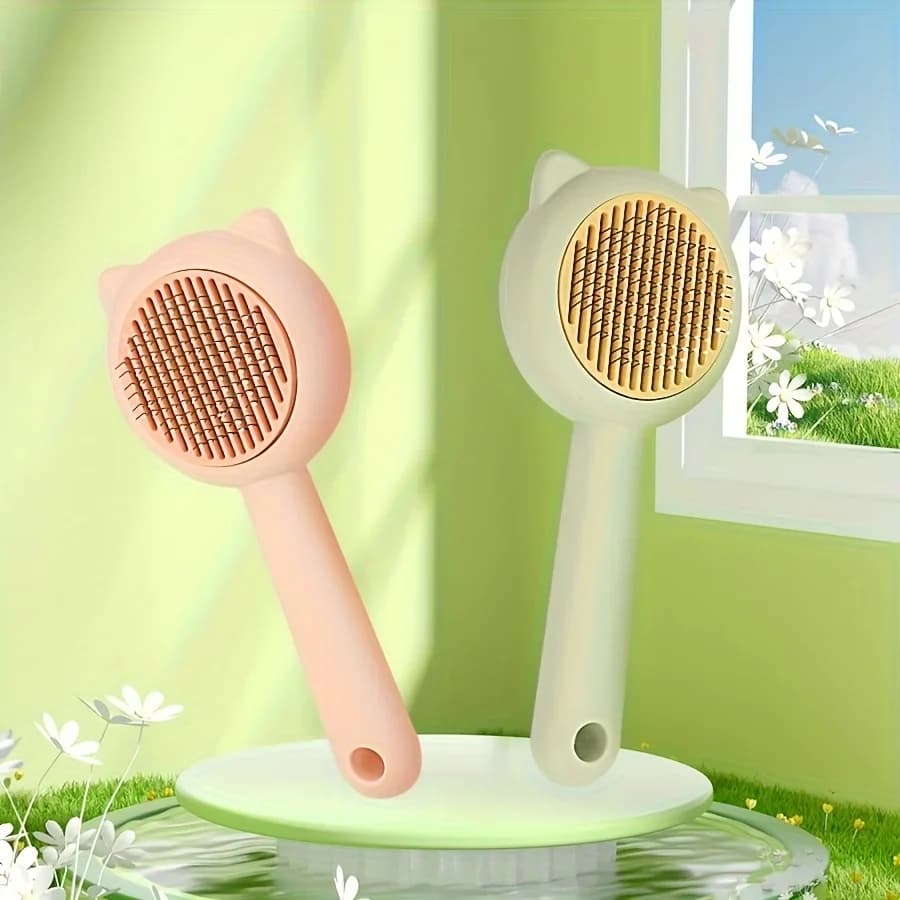 Cat Bath and Massage Brush - Self-Cleaning Pet Grooming Comb for Shedding,Gentle on Cats, Perfect for Bathing and De-Matting - 2