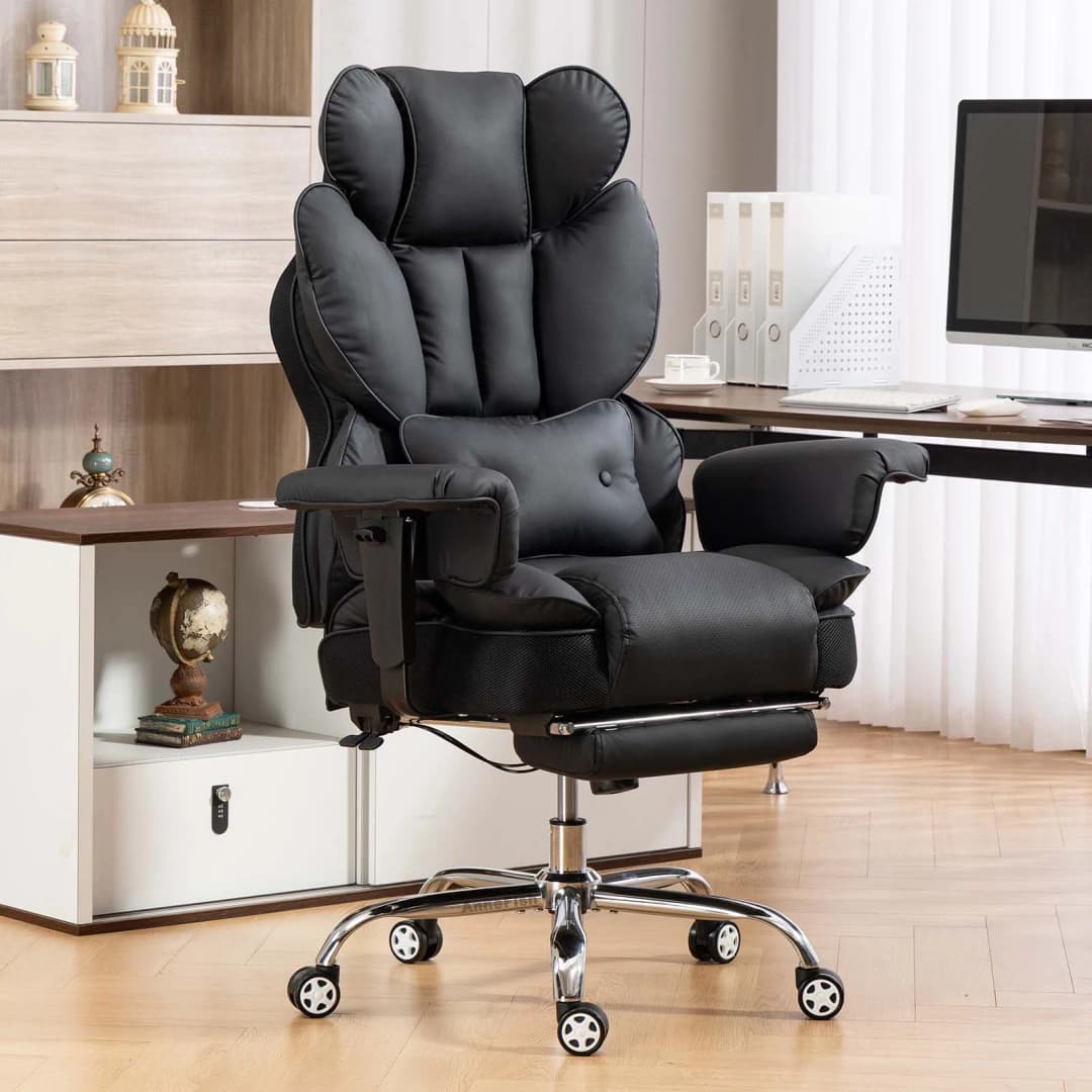 كرسي مكتب كبير من AnneFish مع مسند للقدمين ودعم أسفل الظهر كرسي ألعاب قابل للتعديل الارتفاع بعجلات دوارة - 3