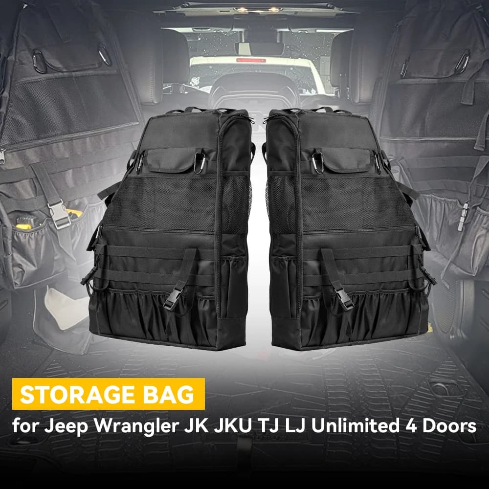 حقيبة سرج للشحن لسيارات Wrangler JK JKU JL ذات 4 أبواب، حقيبة تخزين بقفص وعدة جيوب منظمة لأدوات التخزين - 2