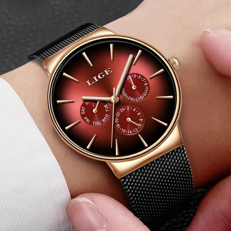 New LIGE Fashion Mens Watches Top Brand Luxury Quartz Watch Men Mesh Steel Waterproof Ultra-thin Wristwatch For Men Sport Clock - 5