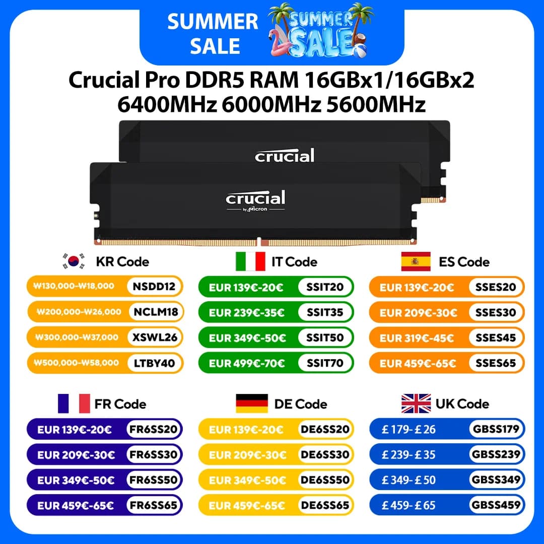Crucial Pro DDR5 RAM 16GBx1/16GBx2 6400MHz 6000MHz 5600MHz Desktop Gaming Memory Intel XMP 3.0 & AMD EXPO for PC Gamer