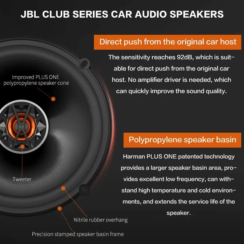 سماعة سيارة JBL مقاس 6.5 بوصة، سماعة محورية 150 واط طاقة حقيقية بدون طاقة زائفة، سماعة تردد كامل ثنائية الاتجاه، سماعة ستيريو - 2
