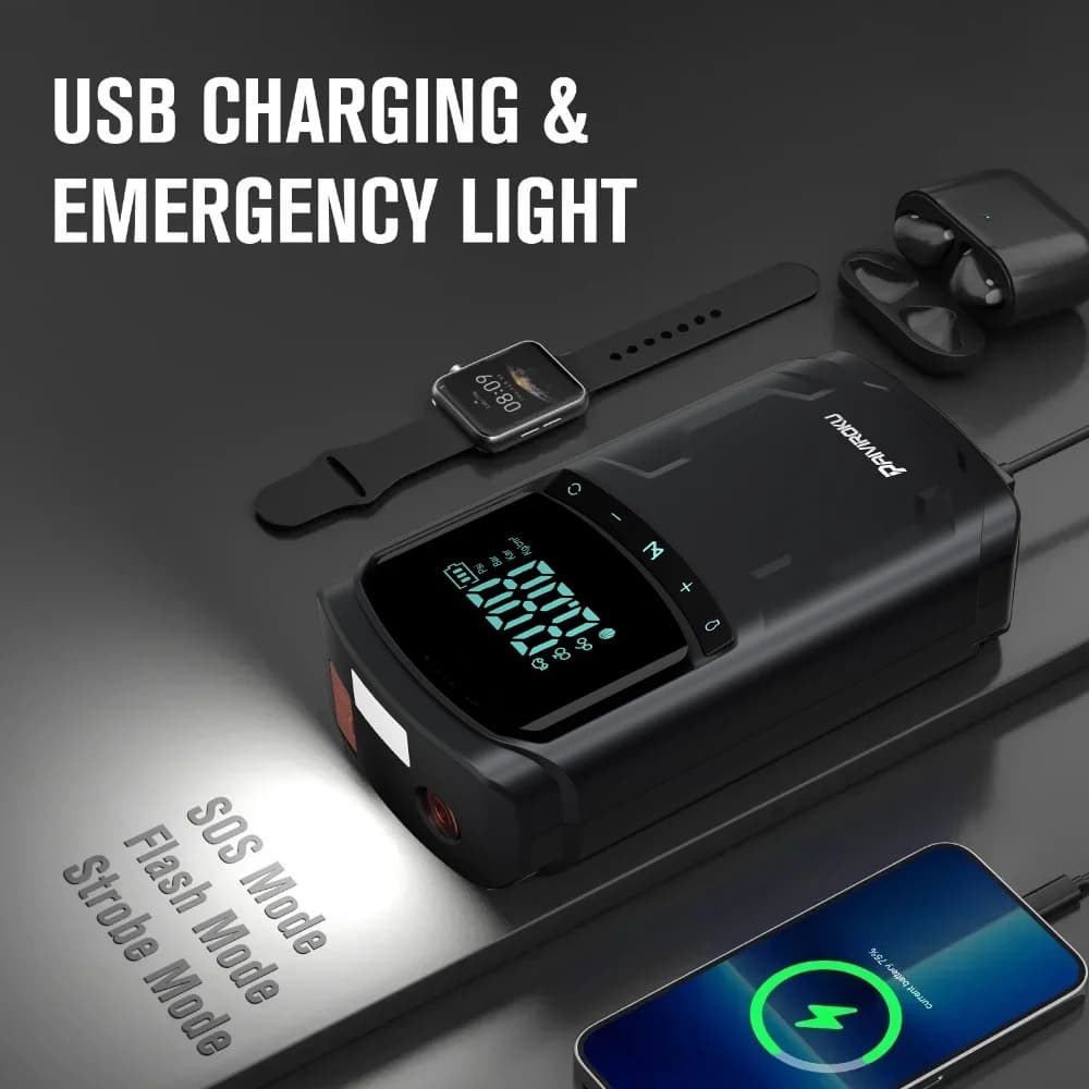 Car Jump Starter with Air Compressor Peak 5000A Auto Battery Booster 150PSI Air Pump Portable Power Bank Tire Inflator Lighting - 6