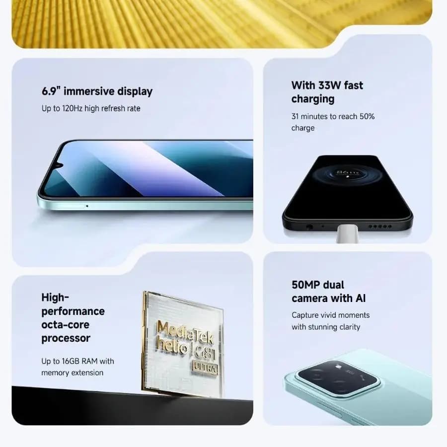 هاتف بوكو C85 الجديد، شاشة 6.5 بوصة HD+، 8GB رام، 256GB تخزين، معالج Mediatek Helio G81، كاميرا مزدوجة 48MP - 5