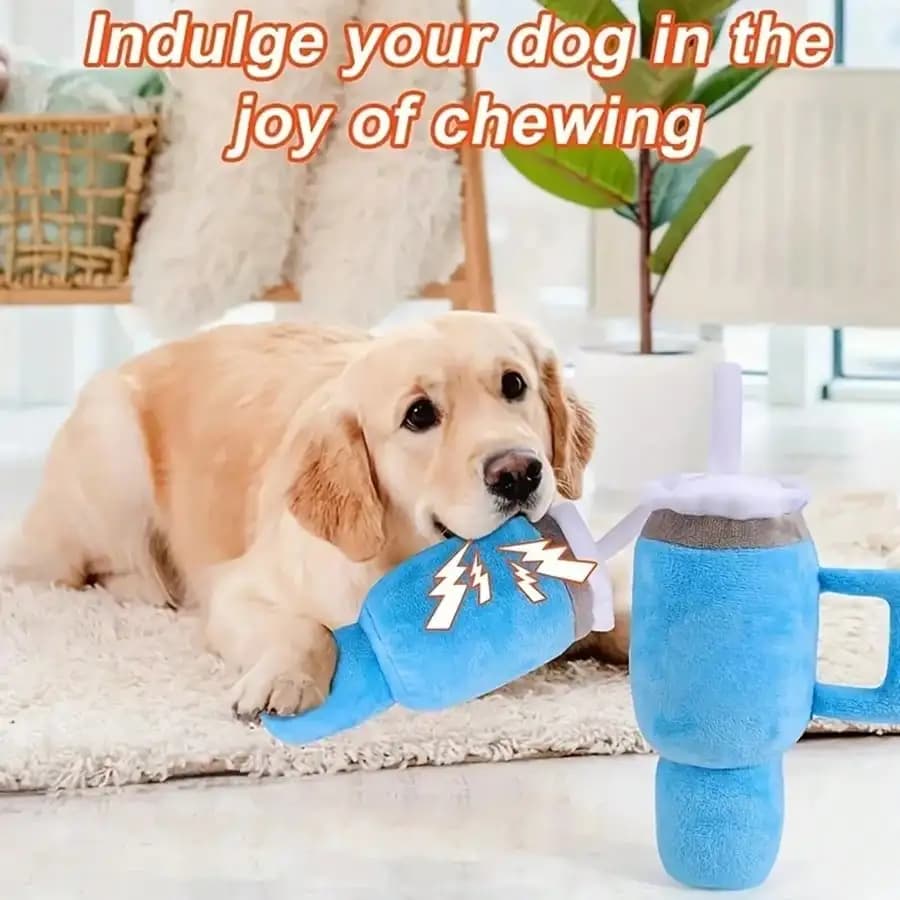 1pc Cute Beverage Mug Shaped Dog Chew Toys in Pink Blue Durable Ideal for Puppy Teething Entertainment - 4
