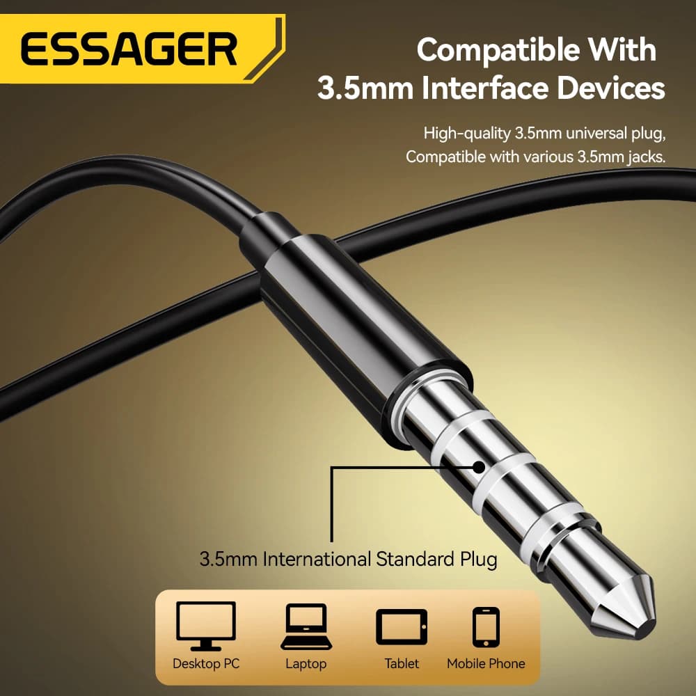 Essager 3.5mm Wired Headphones In Ear Headset Wired Earphones with Microphone Stereo Earbuds Sports In-line Control For Phones - 6