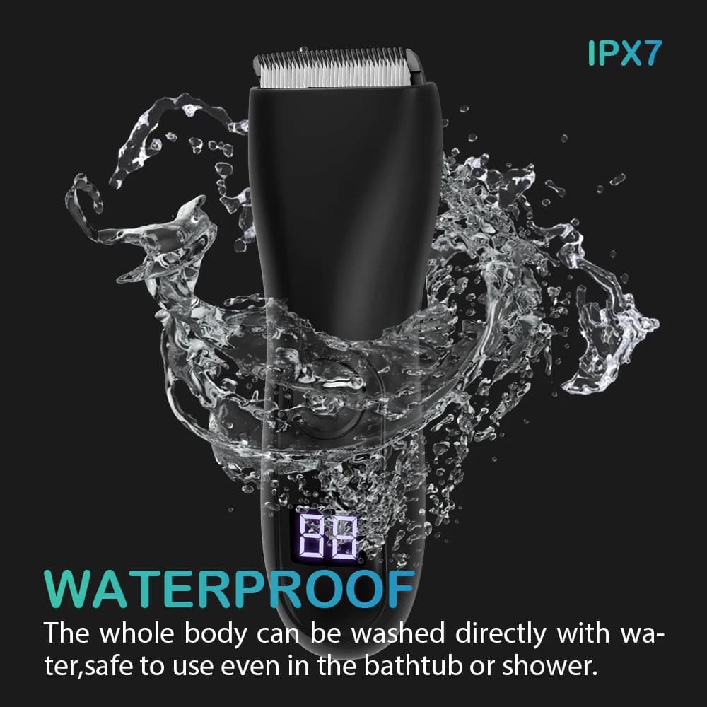 Men's Electric Body Hair Trimmer  Waterproof Groin/Ball Shaver Rechargeable Groomer Clipper for Pubic & Armpit Full Body Shaving - 4