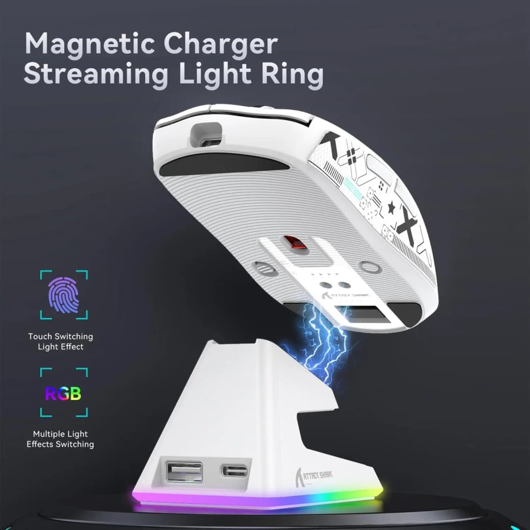Original ATTACK SHARK X6 Lightweight Wireless Gaming Mouse with RGB Backlight Charging Base,Tri-Mode Wired/2.4GHz/BT5.2, PC/Mac - 4
