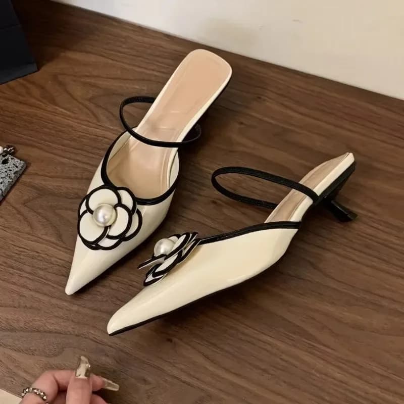 2025 Flower Pointed Toe High Heels Women Luxury Designer Sandals Female Summer Elegant Fashion Pumps Flower Mule Slippers Women - 2