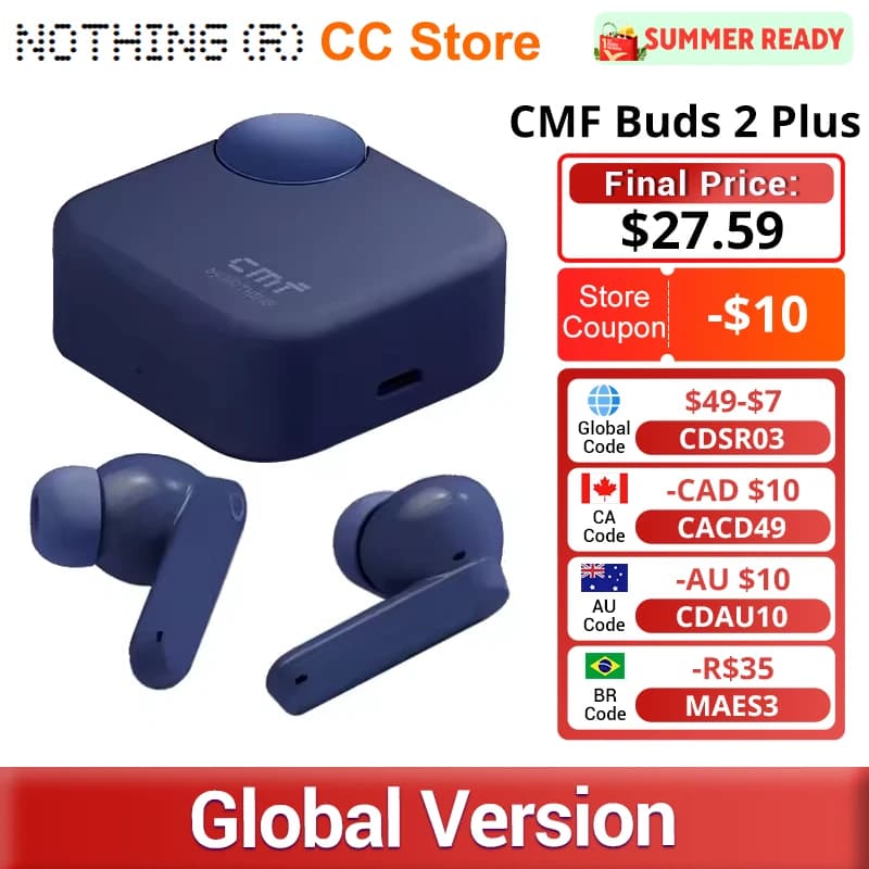 الإصدار العالمي الجديد سماعات CMF من Nothing Buds 2 بلس عزل ضوضاء هجين 50dB بطارية طويلة الأمد صوت عالي الدقة IP55 متوافقة مع البلوتوث
