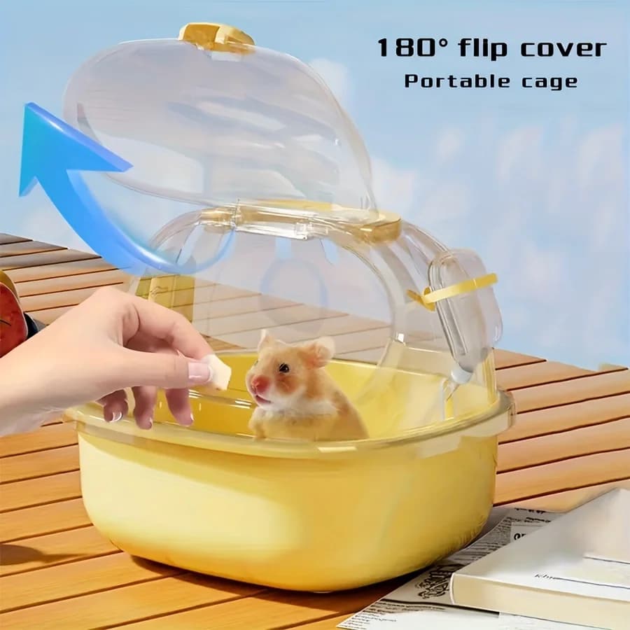 قفص هامستر شفاف محمول مع زجاجة ماء - حامل سفر قابل للتنفس مناسب للحيوانات الأليفة الصغيرة، مصنوع من مادة PP - 6