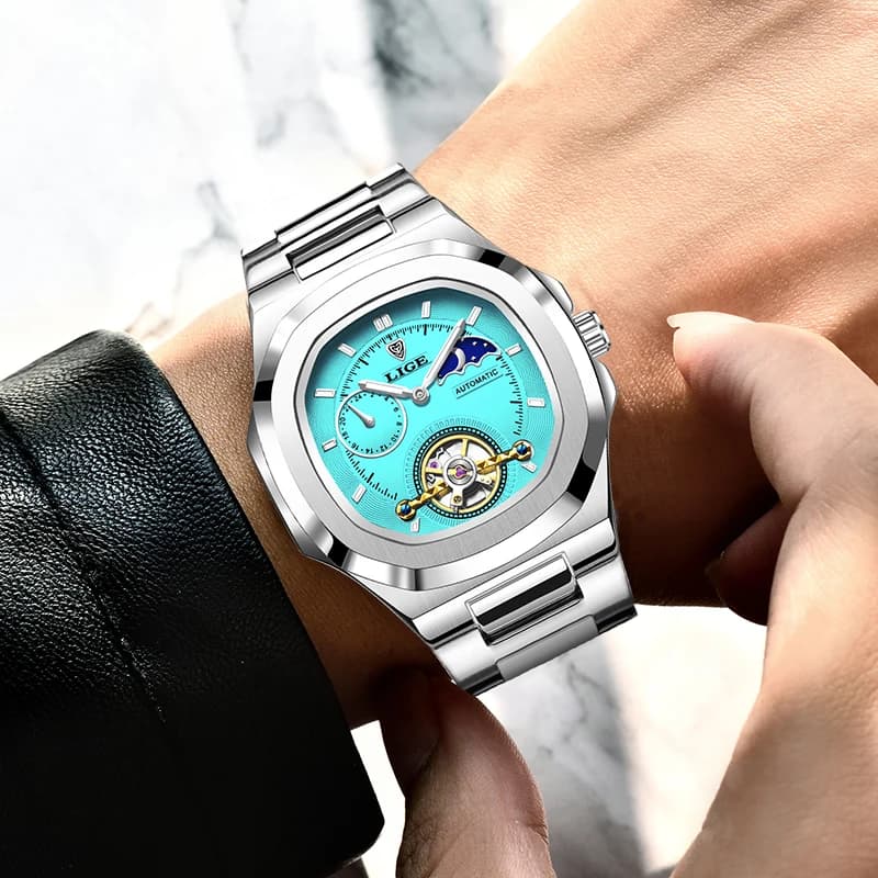 LIGE 2024 Automatic Mens Watch Fashion Stainless Steel Luxury Watches Men Waterproof Luminous Tourbillon Wristwatch Reloj Hombre - 6