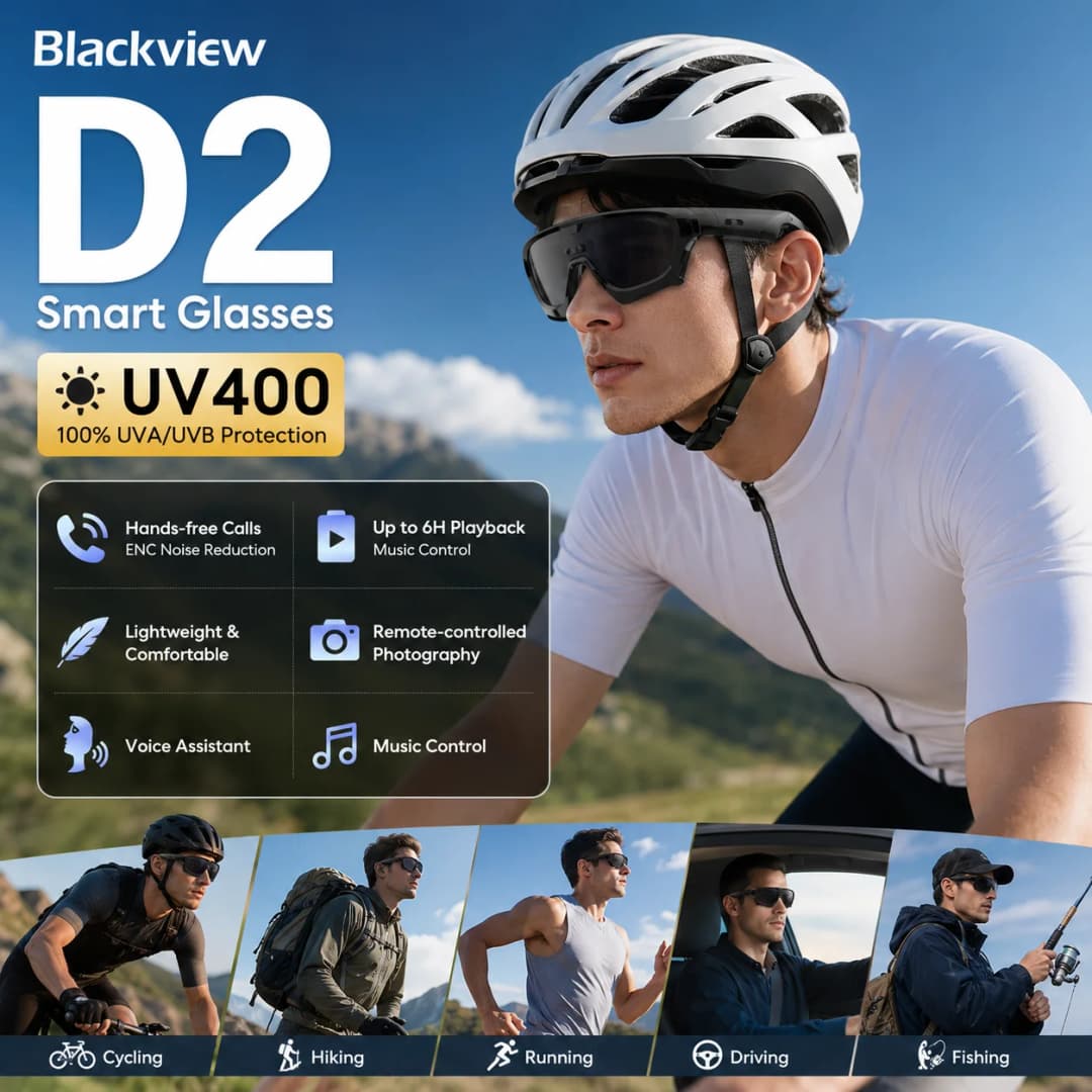 نظارات ذكية من Blackview مكالمات بلوتوث مشغل موسيقى نظارات شمسية ذكية مقاومة للأشعة فوق البنفسجية مضادة للوهج نظارات رجالية لركوب الدراجات في الهواء الطلق