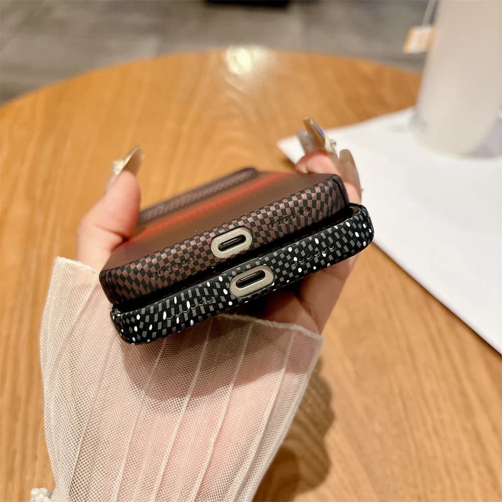 جراب هاتف مغناطيسي بنمط ألياف كيفلار كربونية ملونة لآيفون 17 16 15 14 برو ماكس بلس إير 13 12 11، غطاء شحن لاسلكي - 6