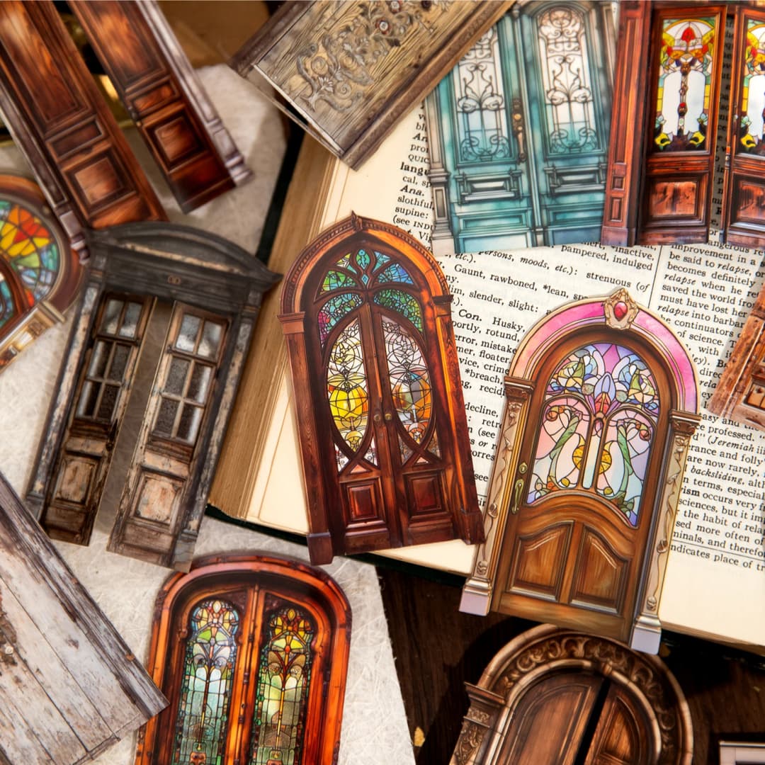 خمر إطار الباب ملصق حزمة 10 ورقة/حقيبة سجل القصاصات القرطاسية DIY مجلة جراب هاتف دفتر الديكور - 6