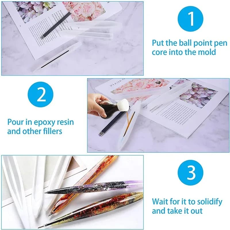 Transparent Pen Silicone Mould Set Dried Flower Resin Decorative Craft DIY Ballpoint Pen Mold Epoxy Resin Molds for Jewelry - 5