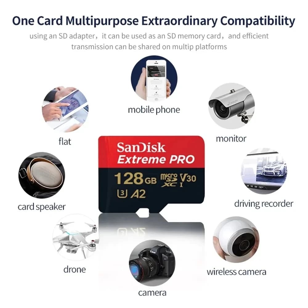 SanDisk Extreme PRO Micro SD Card 128GB 64GB 32GB 512GB 256G 400G Micro SD 1TB Flash Memory Card SD U3 4K V30 Microsd TF Cards - 4
