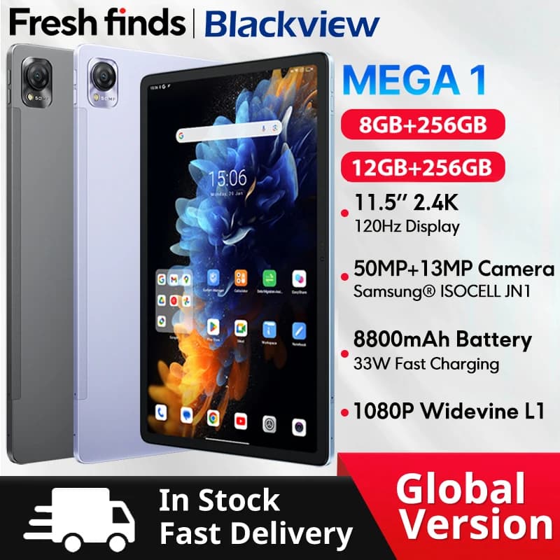 Blackview MEGA 1 tablets 11.5" 2.4K 120Hz Display 50MP Camera 12GB 256GB 8800mAh 33W Charging Widevine L1 Android Pad PC
