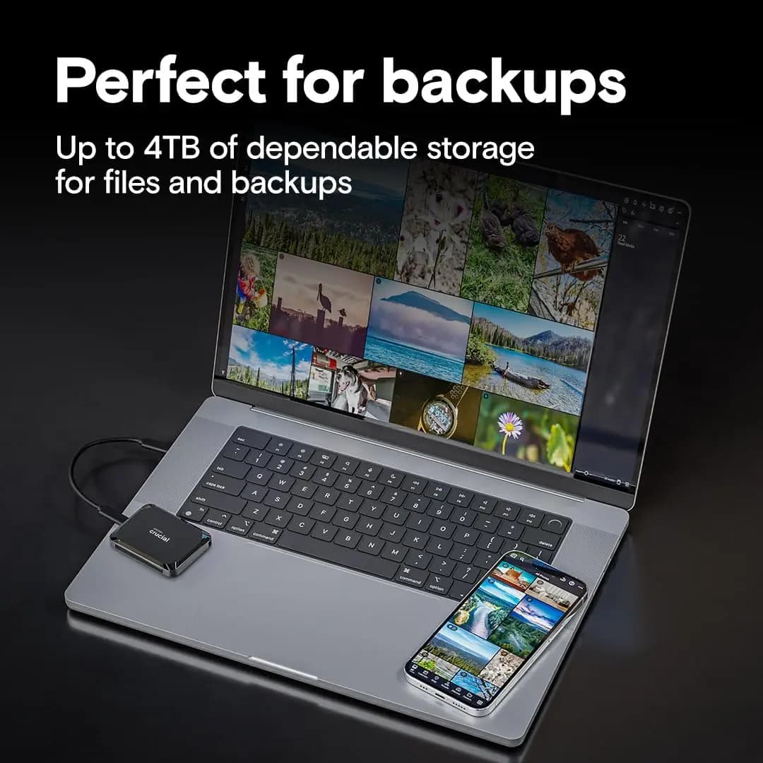 قرص صلب محمول Crucial X9 بسعة 1 تيرابايت، سرعة نقل تصل إلى 1050 ميجابايت/ثانية، USB 3.2 Type-C، مناسب لأنظمة ويندوز وماك وأندرويد - 5