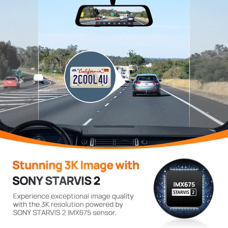 70mai Rearview Dash Cam S500 9.35'' Touch Screen 70mai S500 Car DVR 3K Super Capacitor Dual-Channel HDR Voice Control 24H Park - 4