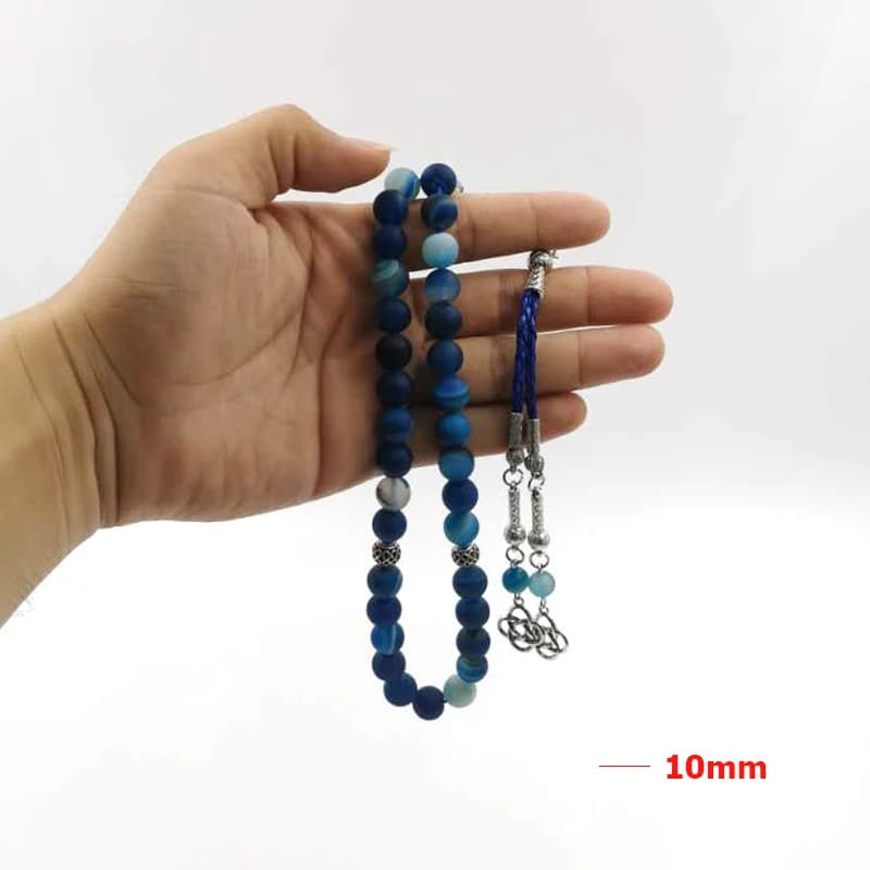 Tasbih men Natural Matte Blue agates stone prayer beads muslim Misbaha gift 33beads Professional islamic rosary bead - 5