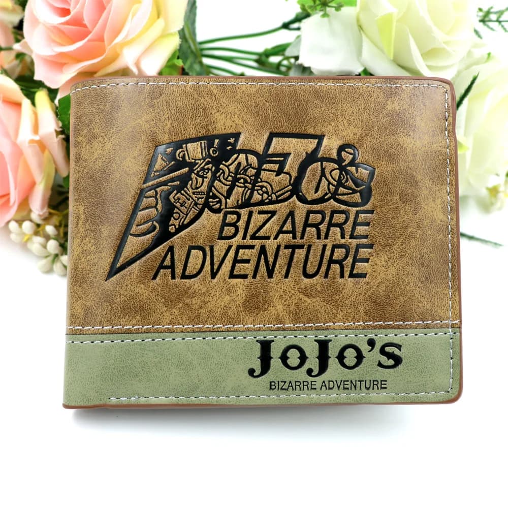Anime JoJo Bizarre Adventure Khaki Men's Bifold PU Synthetic Wallet Cool Kujo Jotaro Coin Purse Money Clip - 3