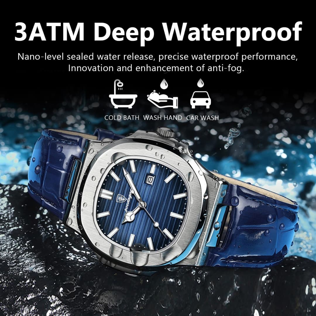 POEDAGAR Top Square Man Watch Date Waterproof Luminous Luxury Men Wristwatch High Quality Leather Men's Quartz Watches+Box Reloj - 4