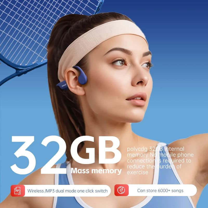 سماعات رأس POLVCDG Bone Conduction IPX8 32GB بلوتوث 5.3 لاسلكية مع ميكروفون مقاومة للماء سباحة 2024 جديد - 2