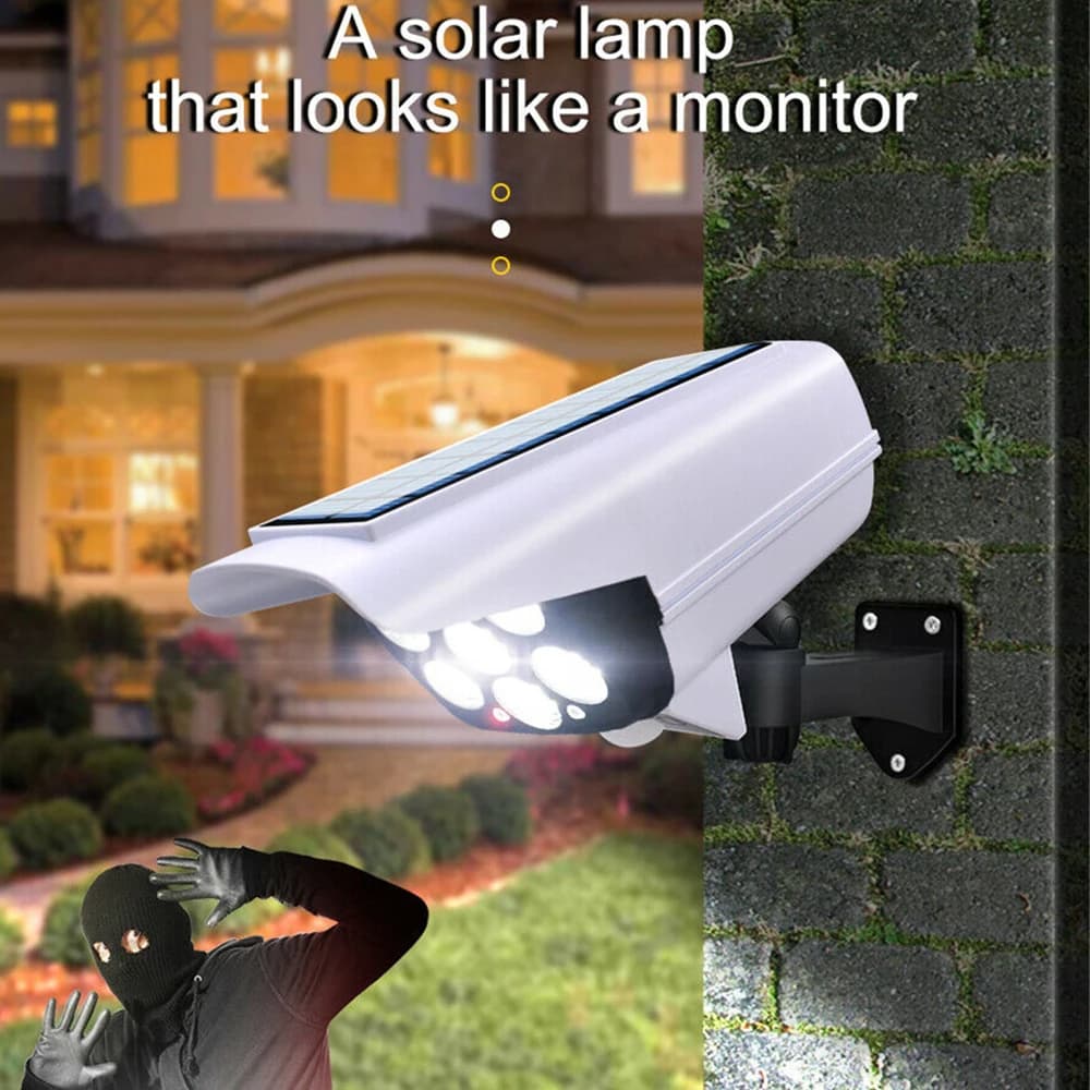 Outdoor Motion Sensor Solar Lights 77 LED FloodLight Waterproof Wireless Dummy Decoy Fake Security Camera for Porch Garden Patio - 4