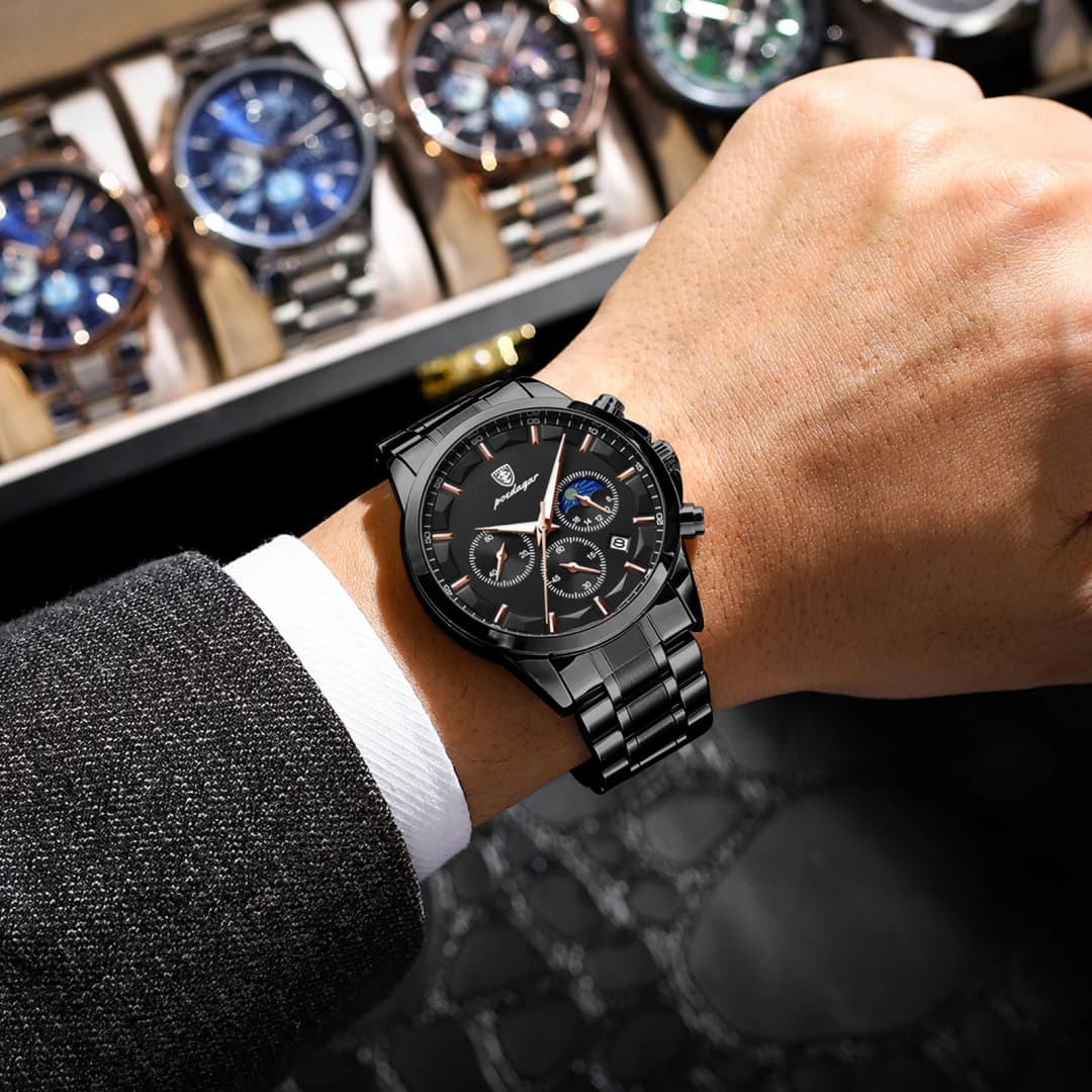 POEDAGAR Top Fashion Men's Watches Waterproof Luminous Stainless Steel Men Wristwatch Chronograph Date Quartz Business Man Watch - 5