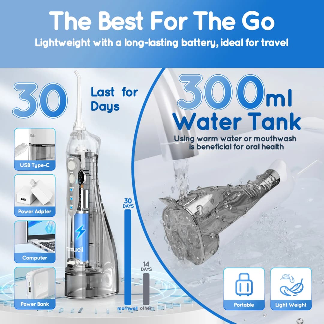 D52 Portable Cordless Water Flosser USB Rechargeable Water Jet Floss Tooth Pick 4 Jet Tip 300ml 3 Modes Teeth Clean for Travel - 5