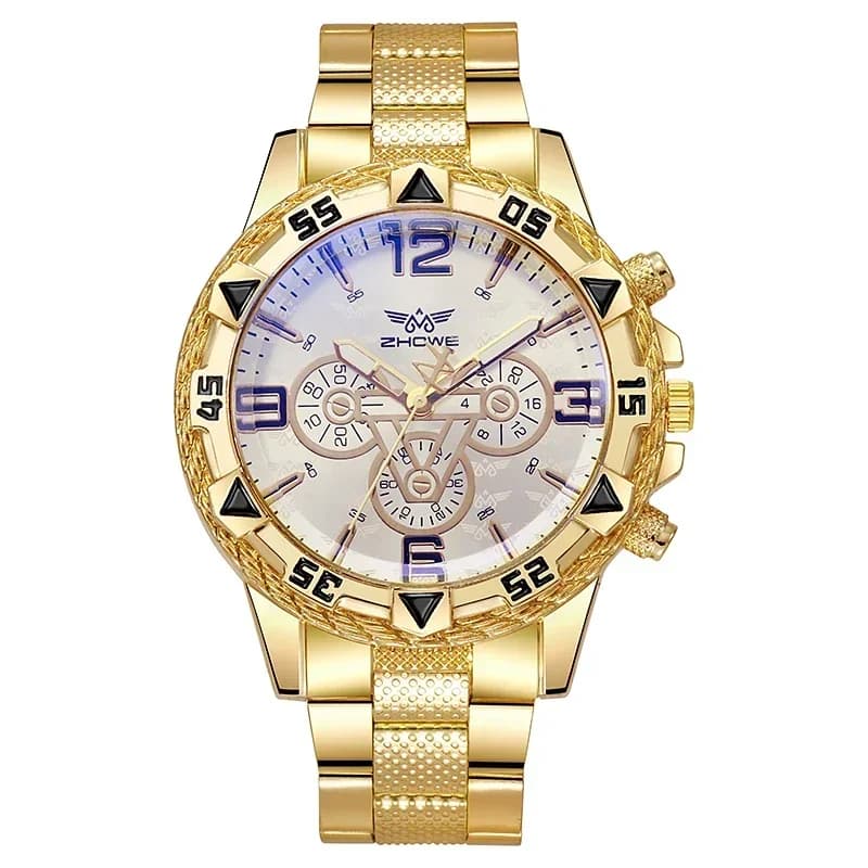 Luxury Men's Quartz Watch Classic Business Men Wristwatch Large Dial Alloy Steel Strip Blue Light Three Eye Men's Quartz Watch - 5