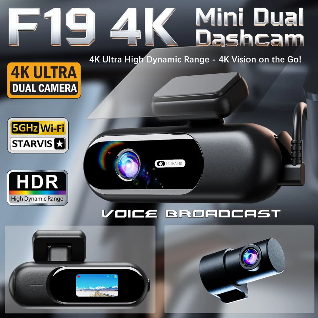 كاميرا داش للسيارات 4K UHD مع تسجيل أمامي وخلفي، HDR، رؤية ليلية، واي فاي مدمج، ومراقبة وقوف السيارات 24 ساعة عبر التطبيق