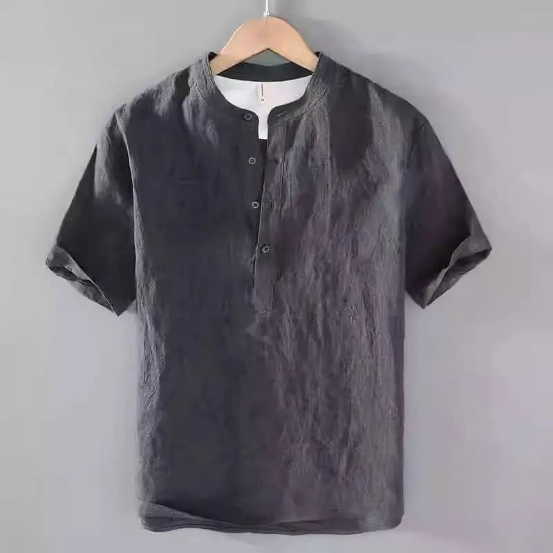 New Cotton Linen Shirts for Men Casual Shirts Lightweight  Short  Sleeve Henley Beach Shirts Hawaiian T Shirts for Men - 6