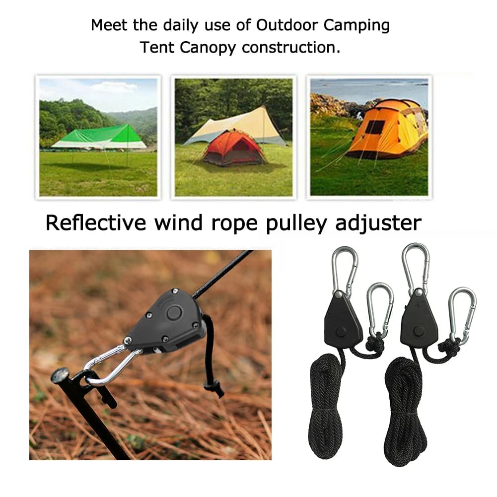 1-16pcs 2m Camping Tent Rope Tensioners Lanyard Hanging Awning Tensioners Ratchet Hanger Pulley Lifting Pulley Hook - 3