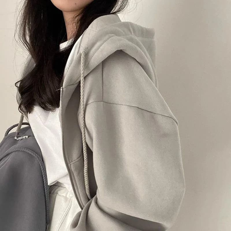 Autumn Winter Hooded Hoodies Women Casual Streetwear Zip Up Sweatshirts Long Sleeve Jackets Harajuku Y2K Crop Tops Hood Shirt - 6