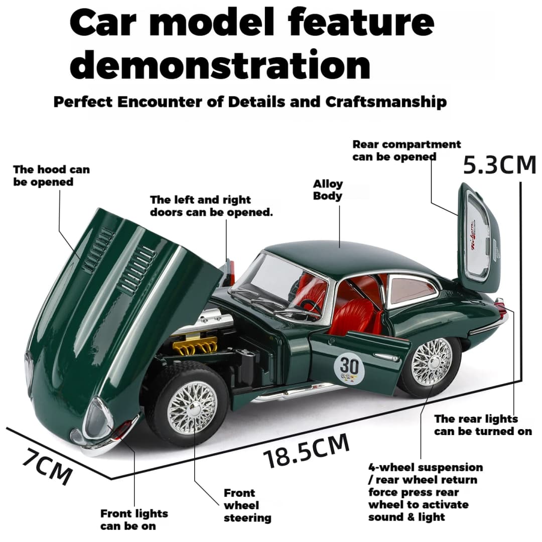 سيارة جاكوار إي-تايب مقياس 1:24 محاكاة عالية سبائك نموذج سيارة هدية عيد ميلاد مثالية للأطفال وديكور منزلي لغرفة المعيشة - 2
