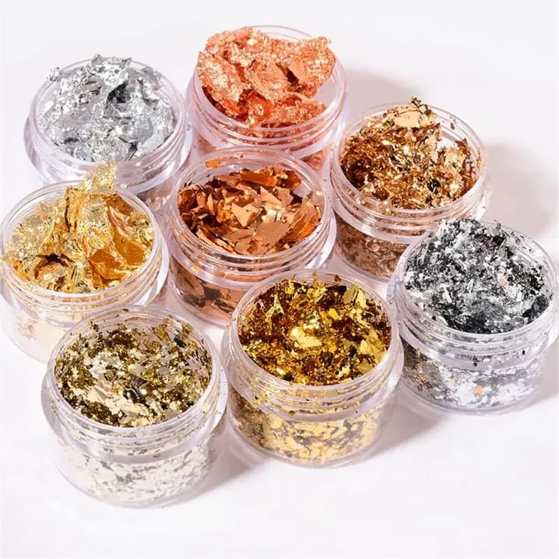 إكسسوارات فن الأظافر ذهبي فضي نحاسي رقائق بريق ورقة رقائق بالجملة ورق رقائق لتزيين مانيكير - 2