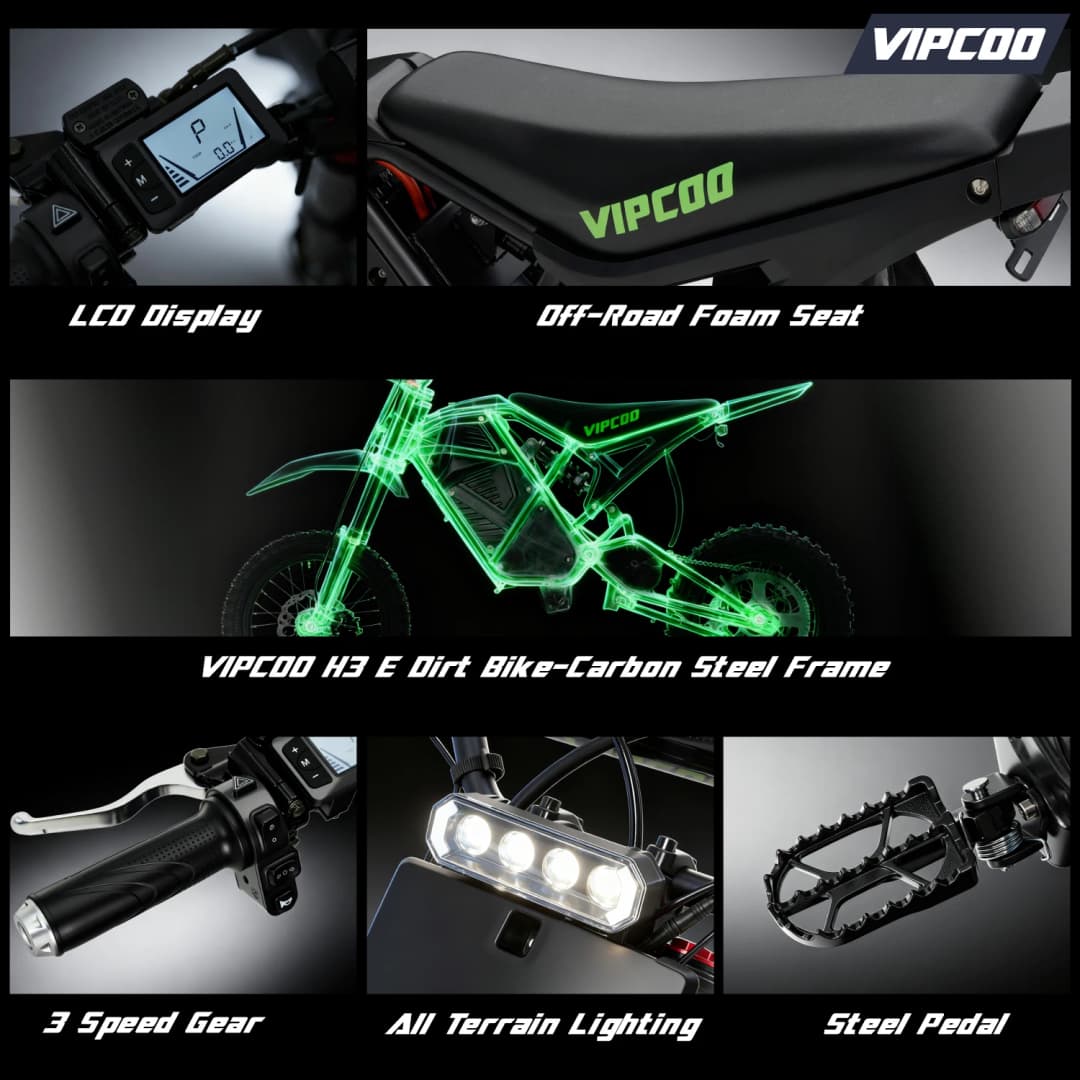 Electric Dirt Bike VIPCOO 3500W 48V 23AH Electric Motorcycle Fat Tire Nitrogen Suspension E Dirt Bike for Teens and Adults - 5