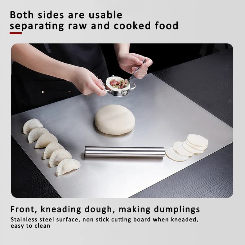Stainless steel chopping board, metal noodle board and pastry board for kneading dough, suitable for kitchen and restaurant - 2