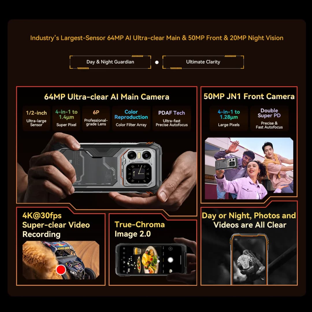 بلاك فيو إكسبلور 1 - هاتف متين مقاوم للماء 5G، أندرويد 15، شاشة 6.78 بوصة 2.4K، ذاكرة عشوائية 16 جيجابايت، تخزين 512 جيجابايت، بطارية 20000 مللي أمبير - 3