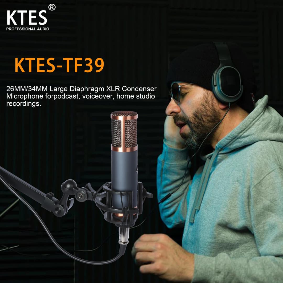 TF39 Condenser Microphone 26mm / 34mm Large Diaphragm XLR Studio Recording Mic for Vocals Podcasting Streaming Home Studio - 2